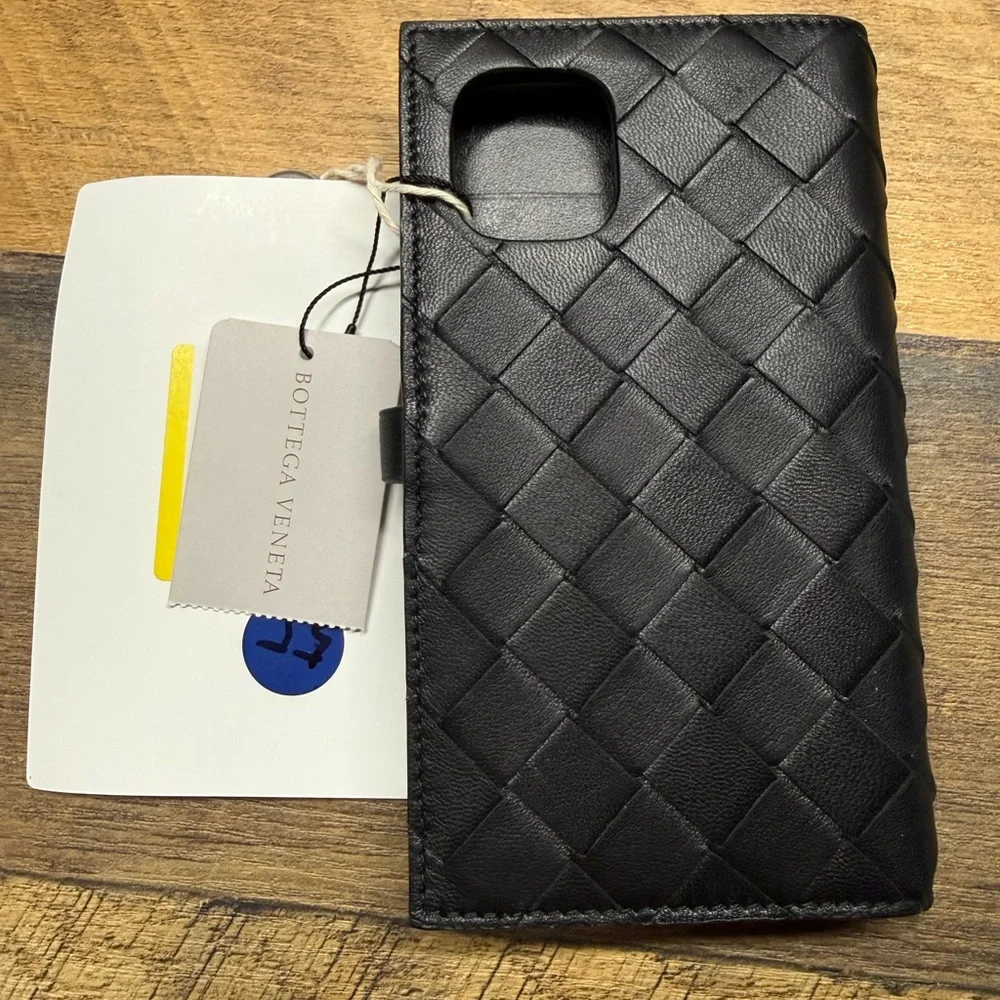 Bottega Veneta Intrecciato Leather iPhone Case Wallet Black NWT